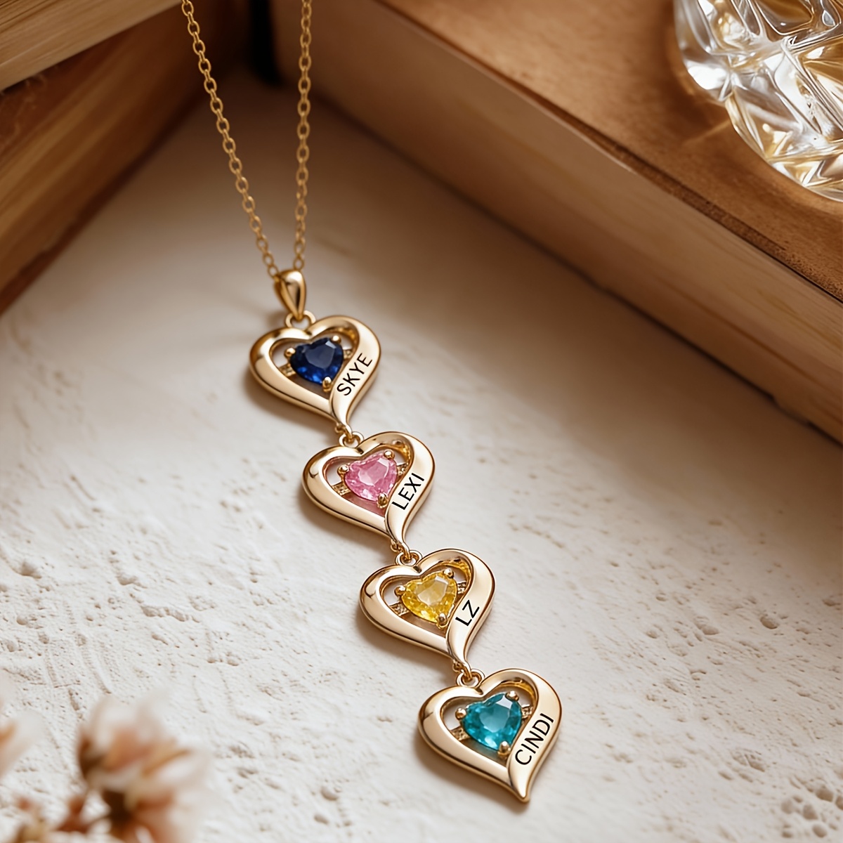 Personalized Heart-Shaped Necklace with Birthstones — Custom Gift